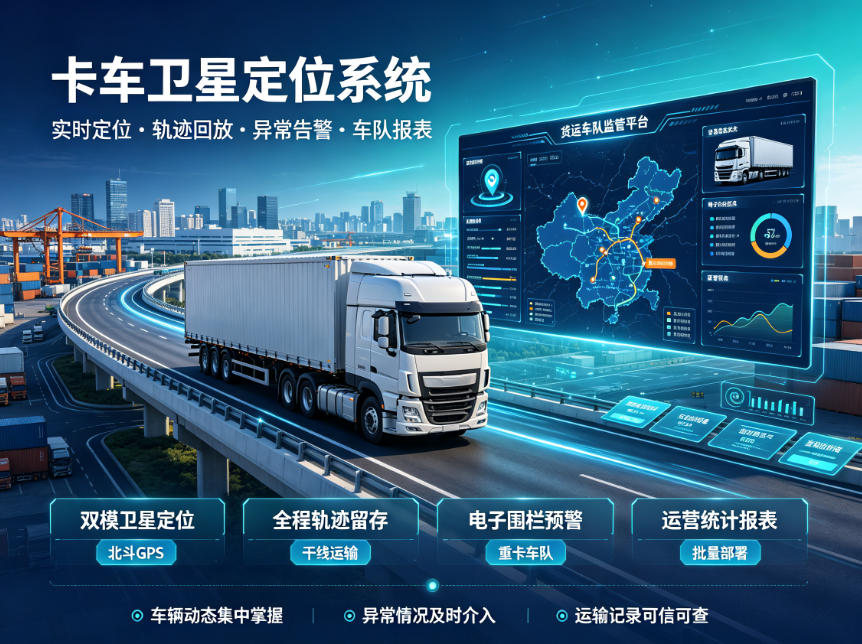 卡车卫星定位系统：货运车队监管平台示意